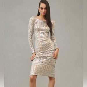 Dress The Population Emery Sequin Slip Dress. Size XXS. Color Silver